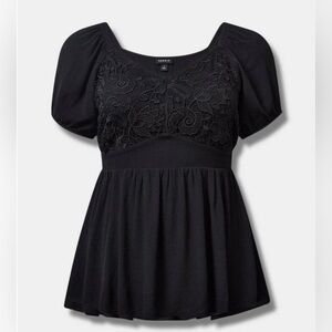 Torrid Crinkle Gauze With Lace Puff Short Sleeve Blouse Size 4X